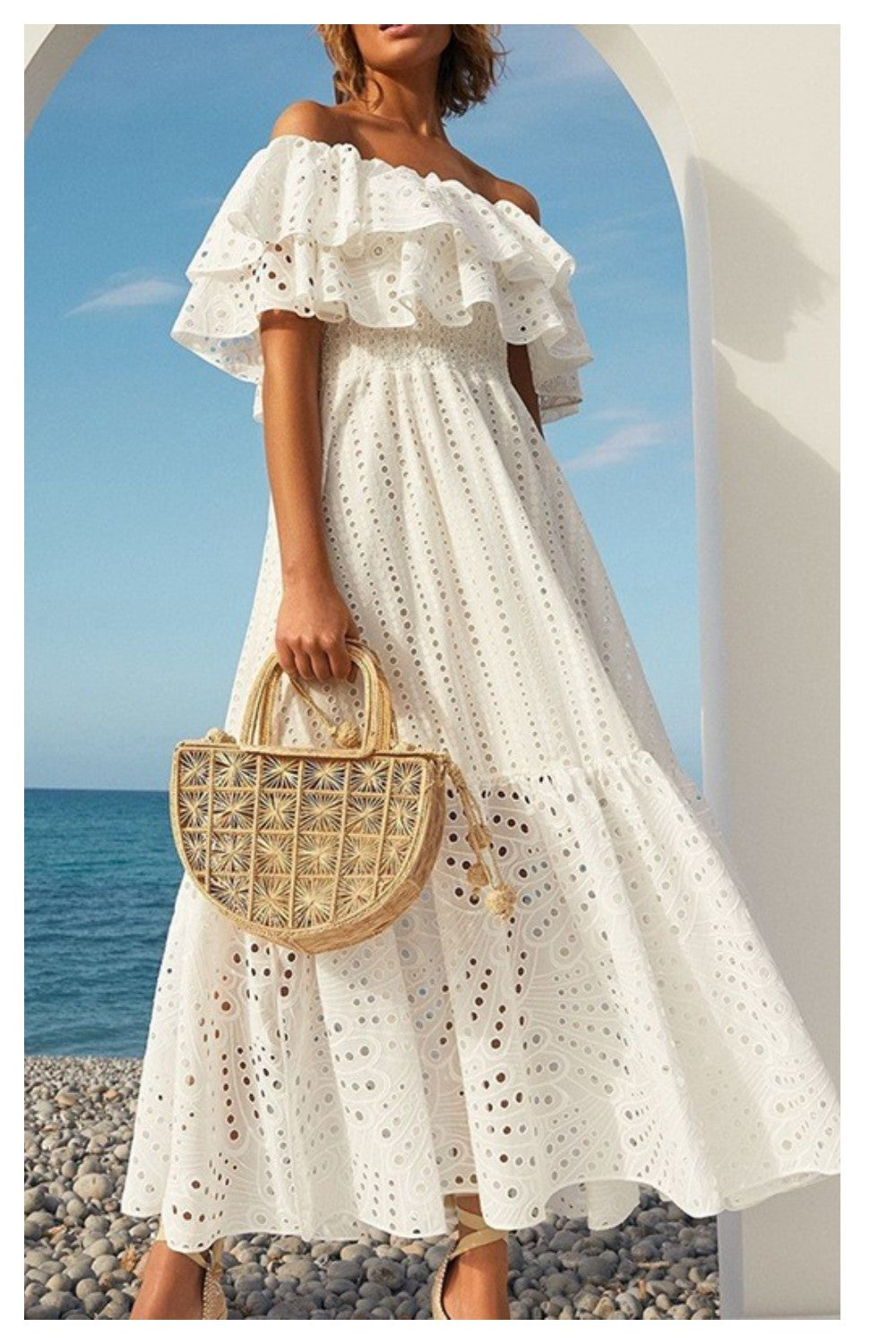 Casual Print Patchwork Off the Shoulder Long Dress Dresses