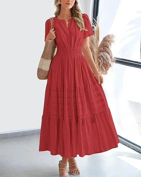 🔥LAST DAY 52% OFF🔥🔥v-neck pleated puff sleeve dress black