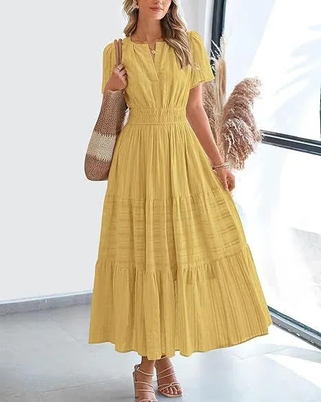 🔥LAST DAY 52% OFF🔥🔥v-neck pleated puff sleeve dress black