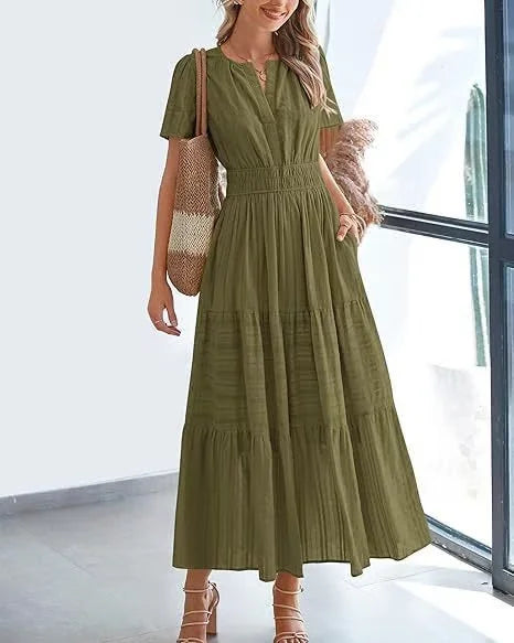 🔥LAST DAY 52% OFF🔥🔥v-neck pleated puff sleeve dress black