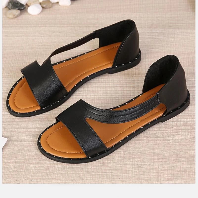 (Big Sale💥)Fish-mouth Rivet Open Toe Flat Sandals(Buy 2 Get 15% off✔️)