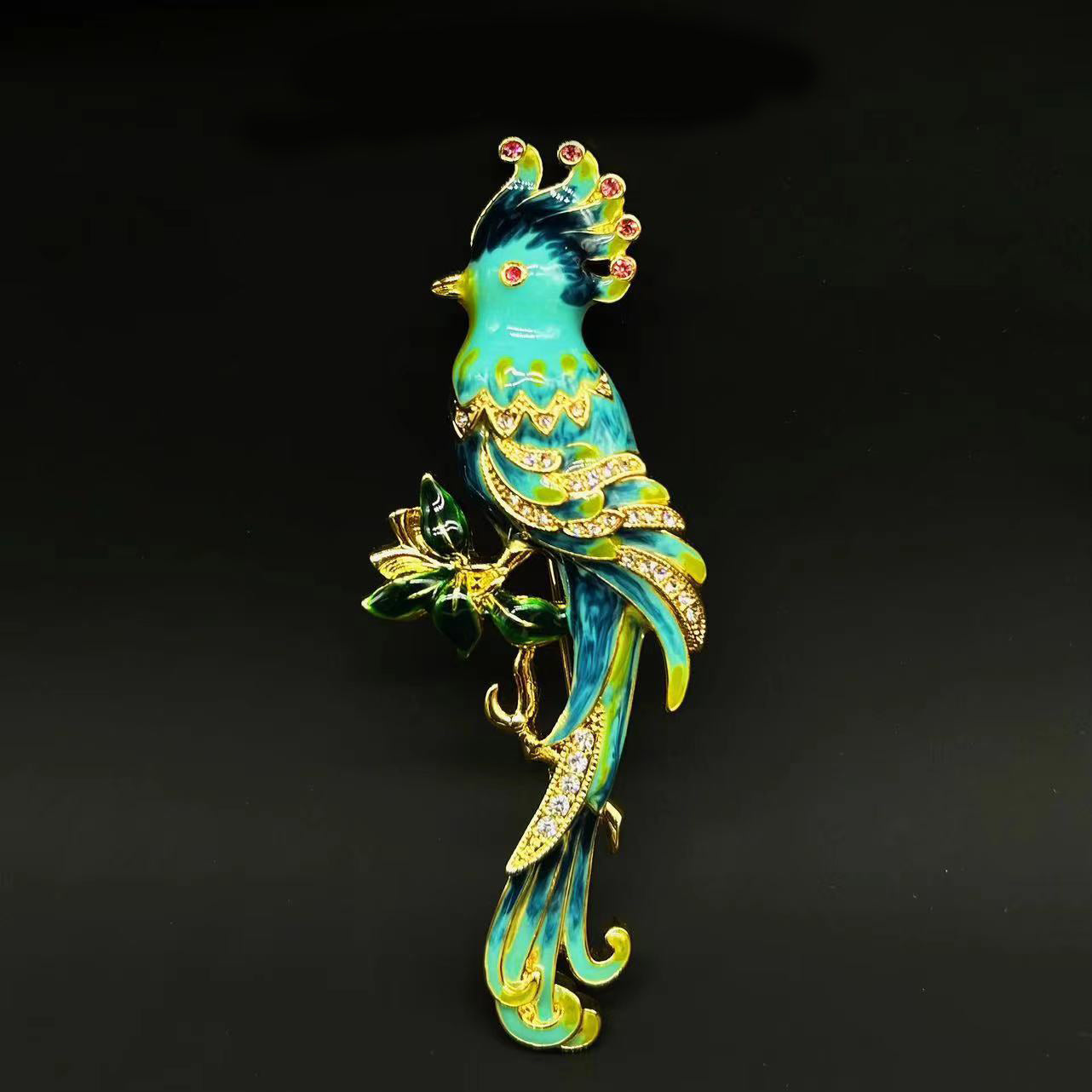 Gold-plated enamel parrot brooch