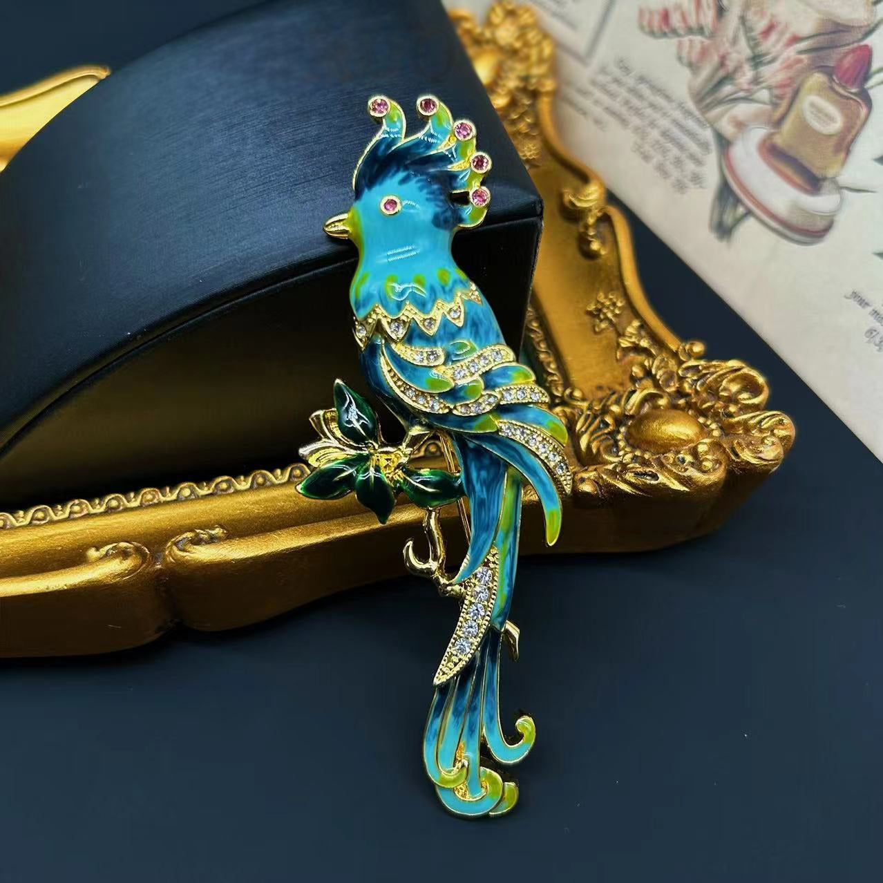 Gold-plated enamel parrot brooch