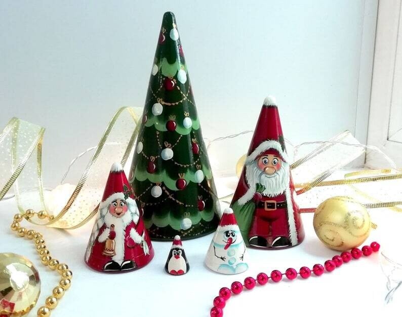 🎅Handmade Scandinavian Gnome Wooden Nesting Dolls (5 pcs)