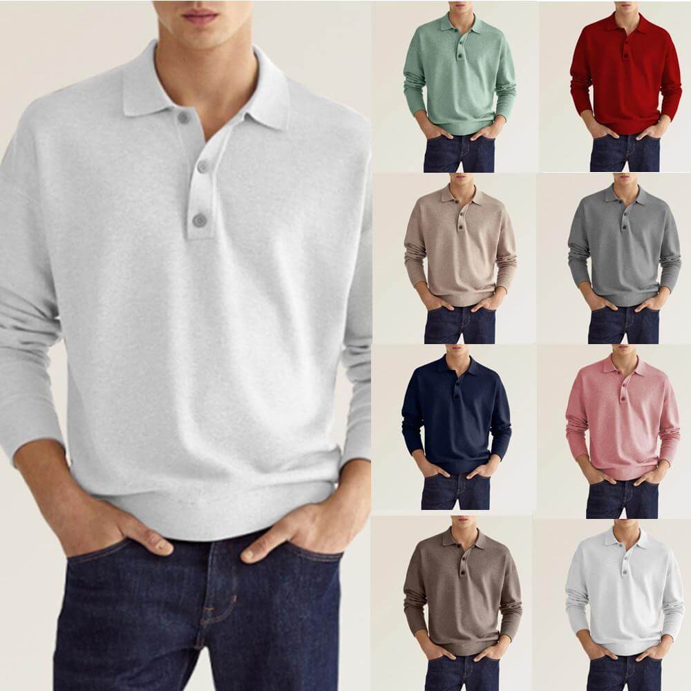Men's Spring And Autumn Fashion Casual Loose Lapel Long Sleeve Polo Shirt