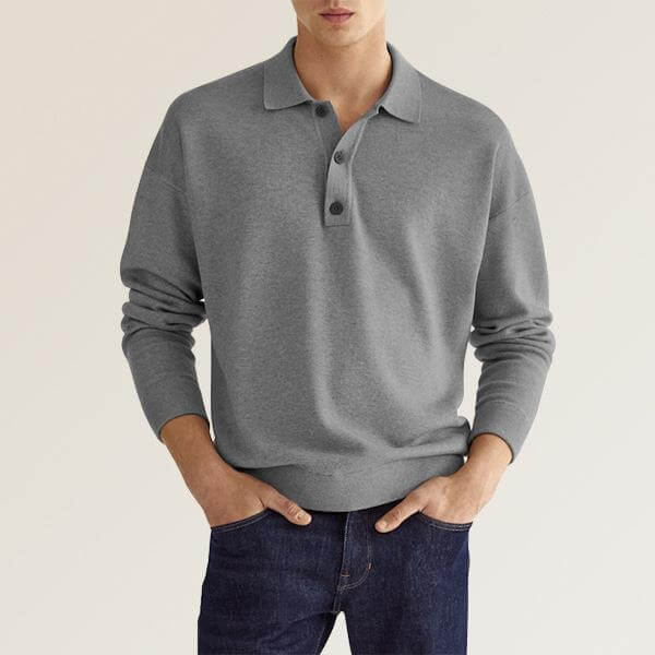 Men's Spring And Autumn Fashion Casual Loose Lapel Long Sleeve Polo Shirt