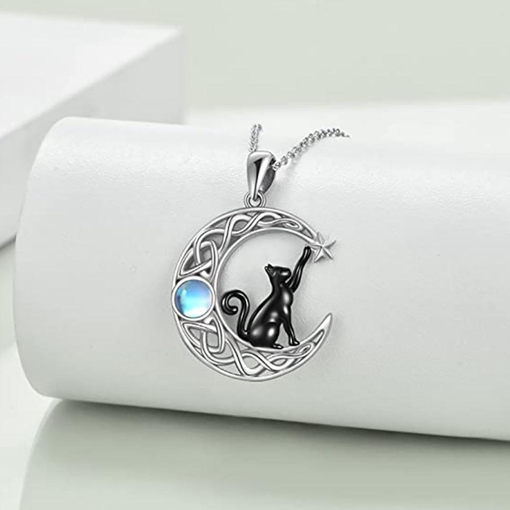 Celtic knot Black Cat Moon Necklace