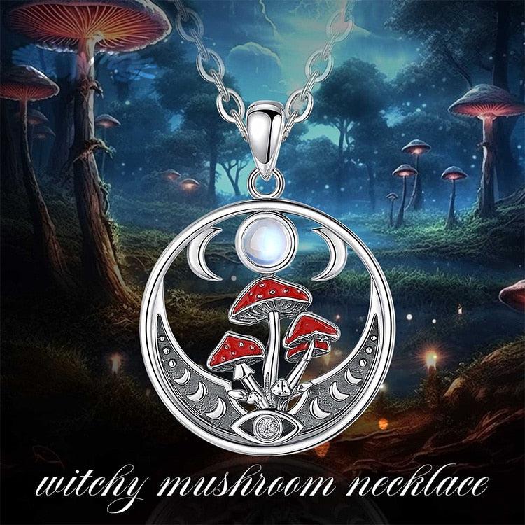 Mushroom Opal Triple Moon Necklace Witchy Jewelry