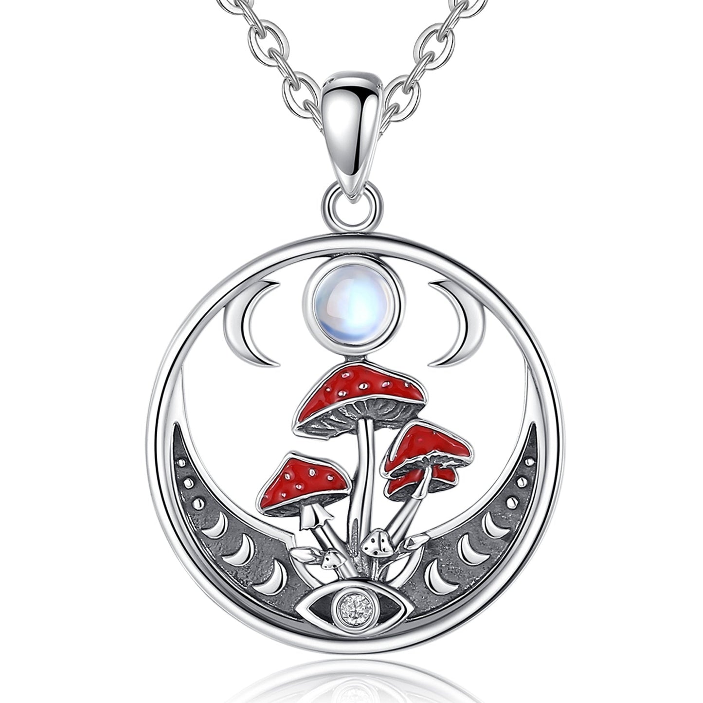 Mushroom Opal Triple Moon Necklace Witchy Jewelry