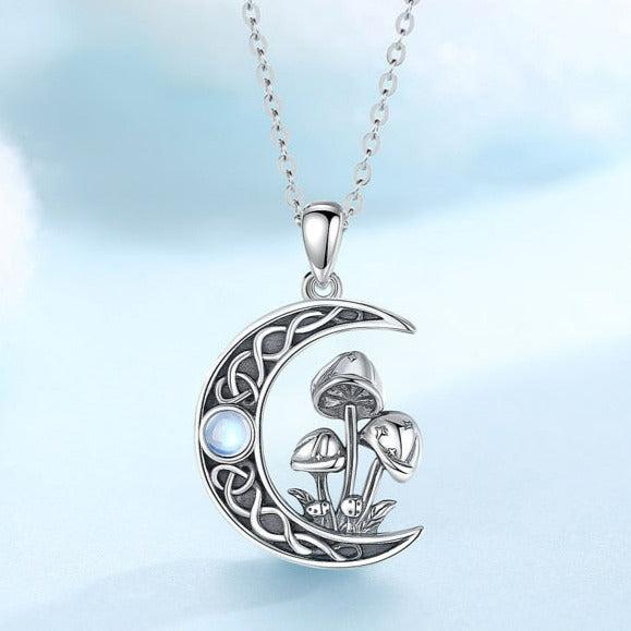 Opal Mushroom Moon Necklace Celtic Knot Witchy Jewelry