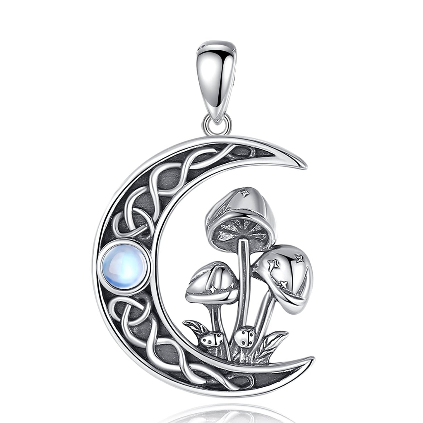Opal Mushroom Moon Necklace Celtic Knot Witchy Jewelry