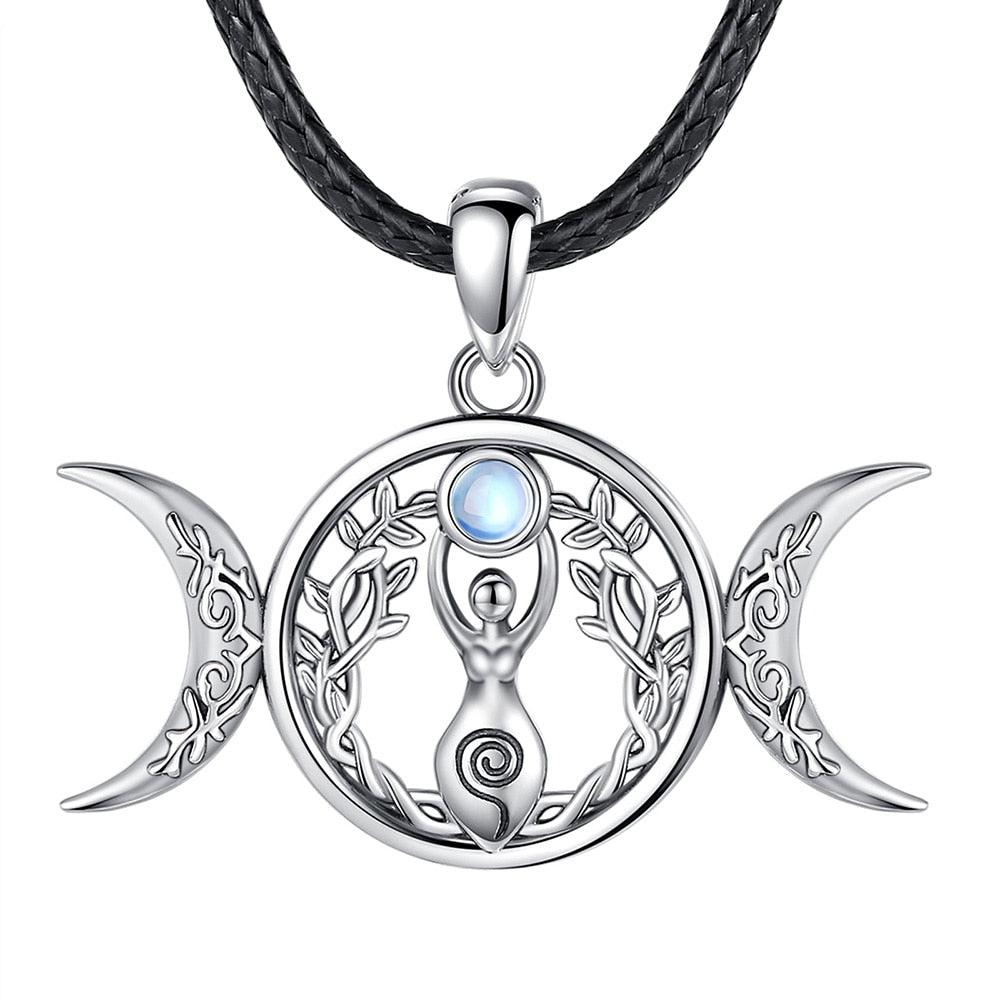 Triple Moon Goddess Necklace Pagan Jewelry