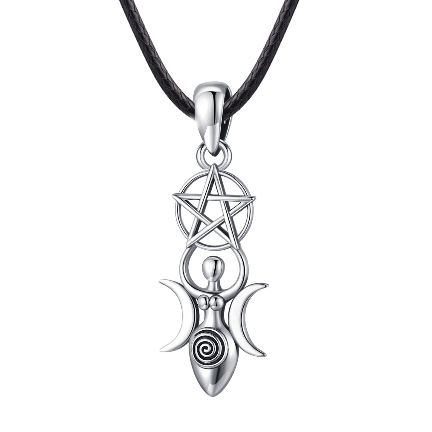 Triple Moon Goddess Necklace Pentagram Jewelry