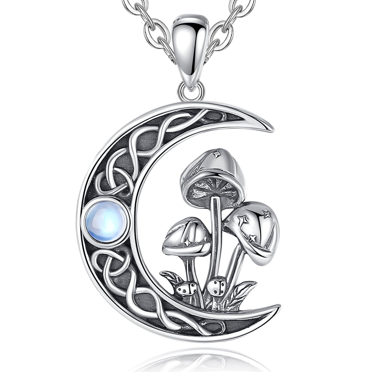 Opal Mushroom Moon Necklace Celtic Knot Witchy Jewelry