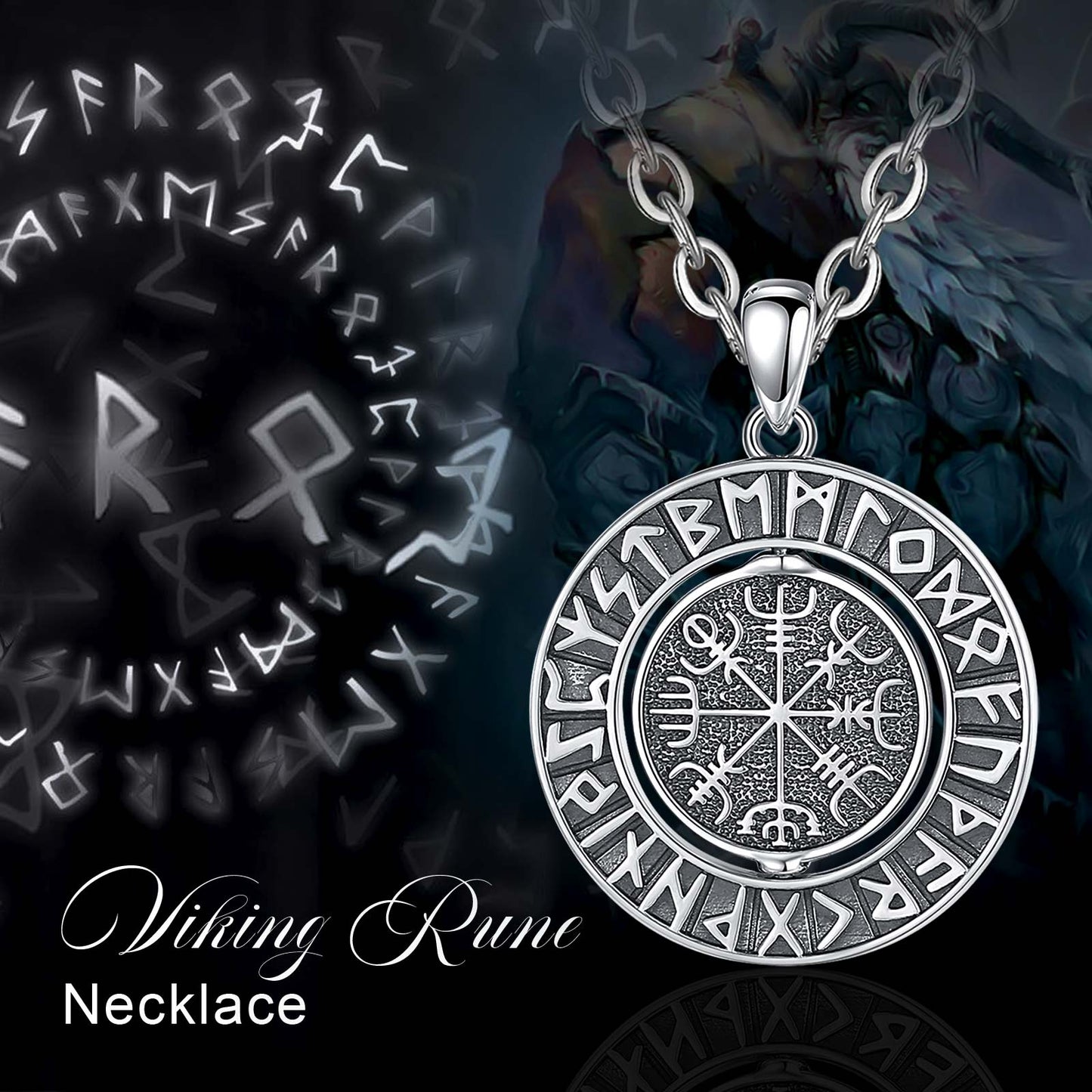 Rotatable Viking Runes Norse Viking Amulet Necklace