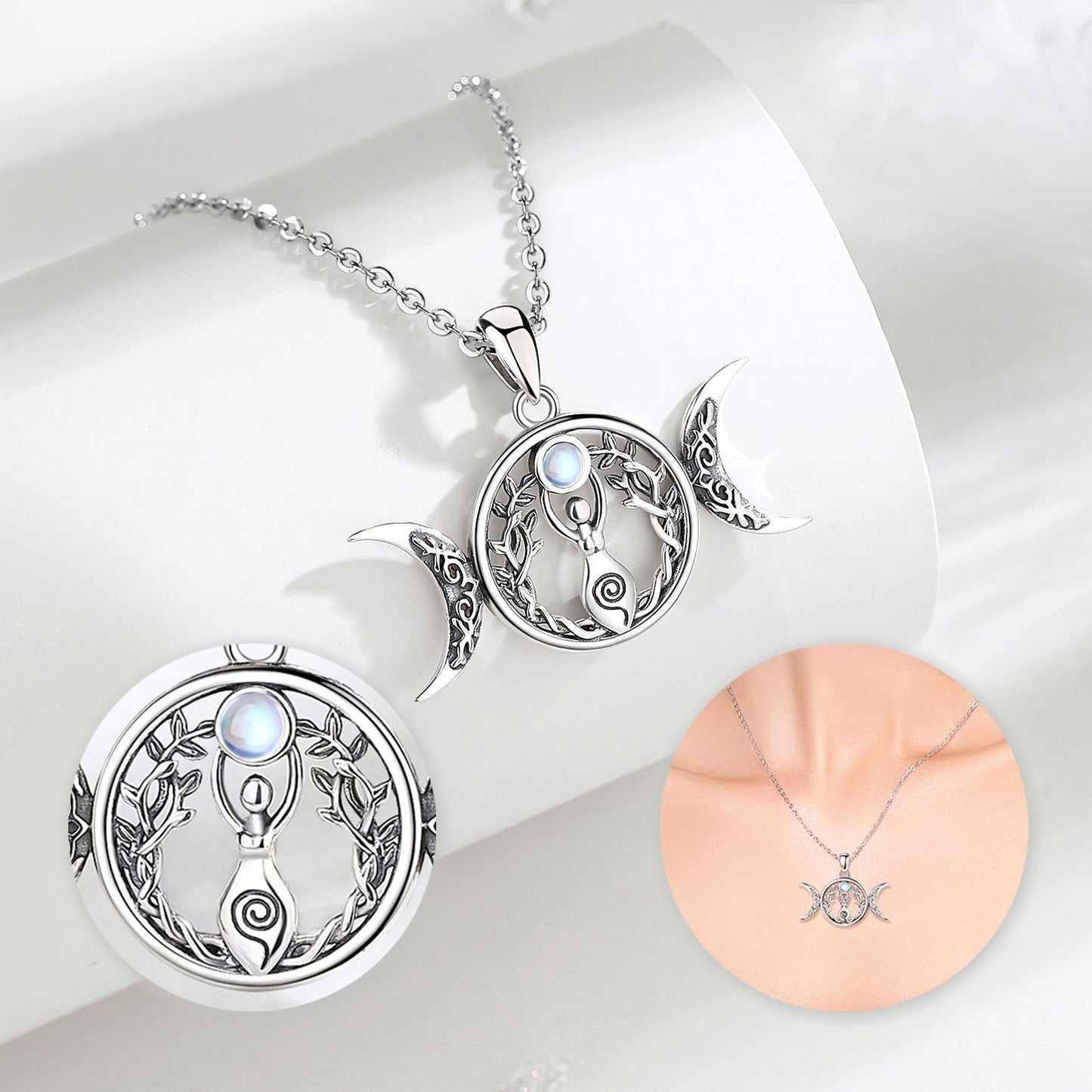 Triple Moon Goddess Necklace Pagan Jewelry