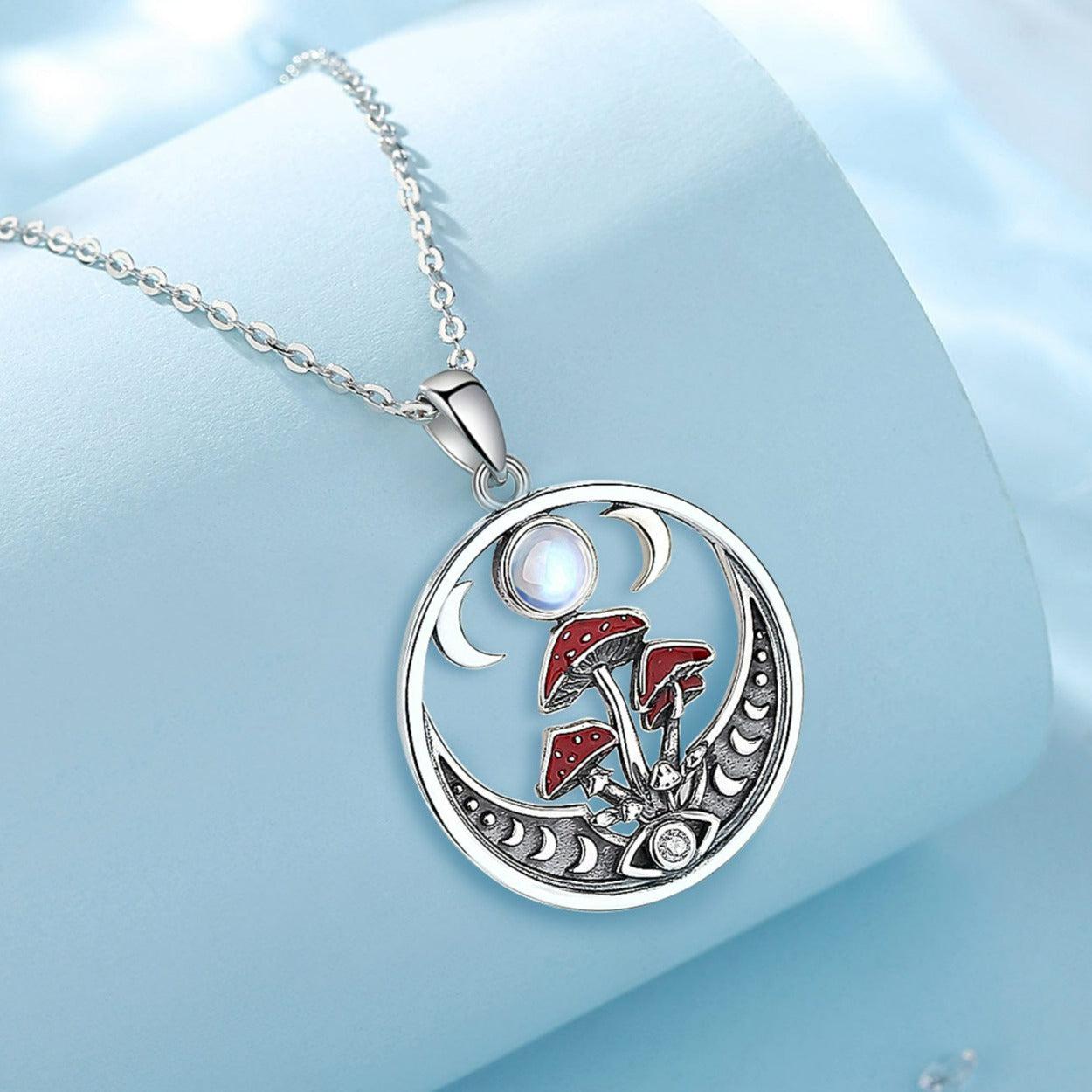 Mushroom Opal Triple Moon Necklace Witchy Jewelry