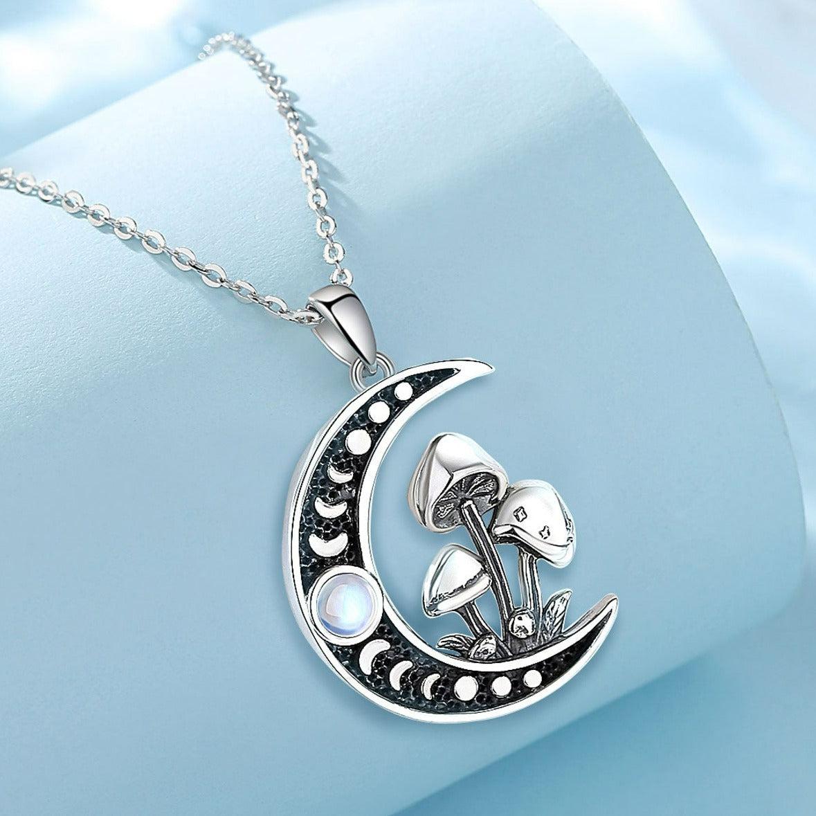 Opal Mushroom Moon Necklace Celtic Knot Witchy Jewelry