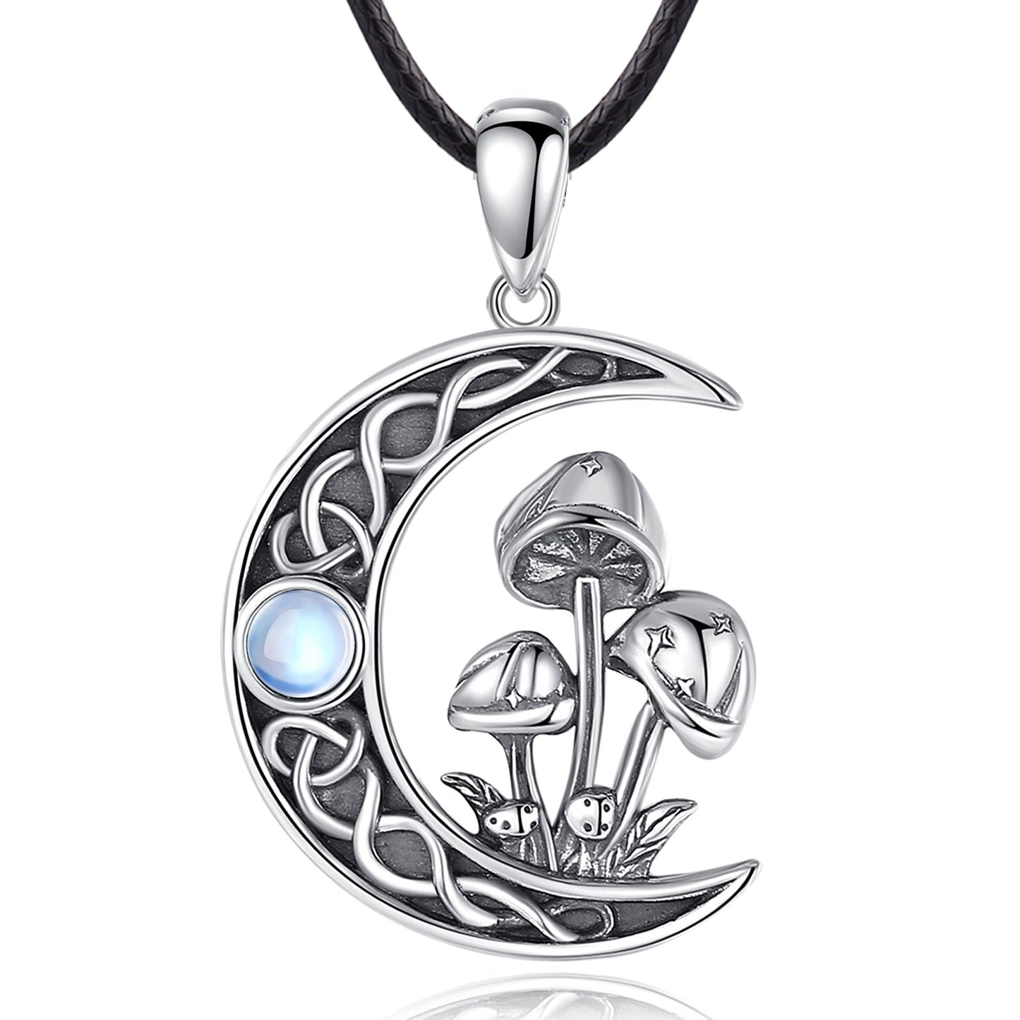 Opal Mushroom Moon Necklace Celtic Knot Witchy Jewelry