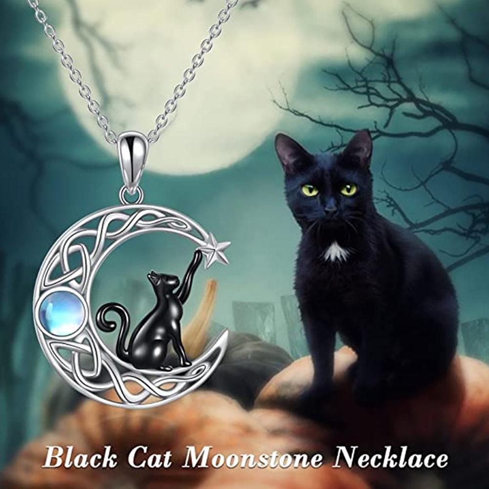 Celtic knot Black Cat Moon Necklace