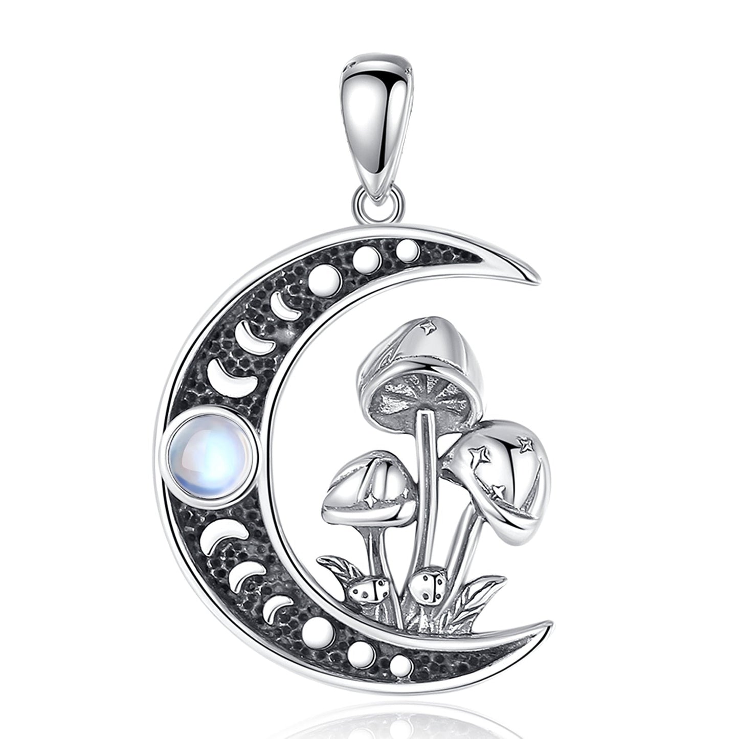 Opal Mushroom Moon Necklace Celtic Knot Witchy Jewelry