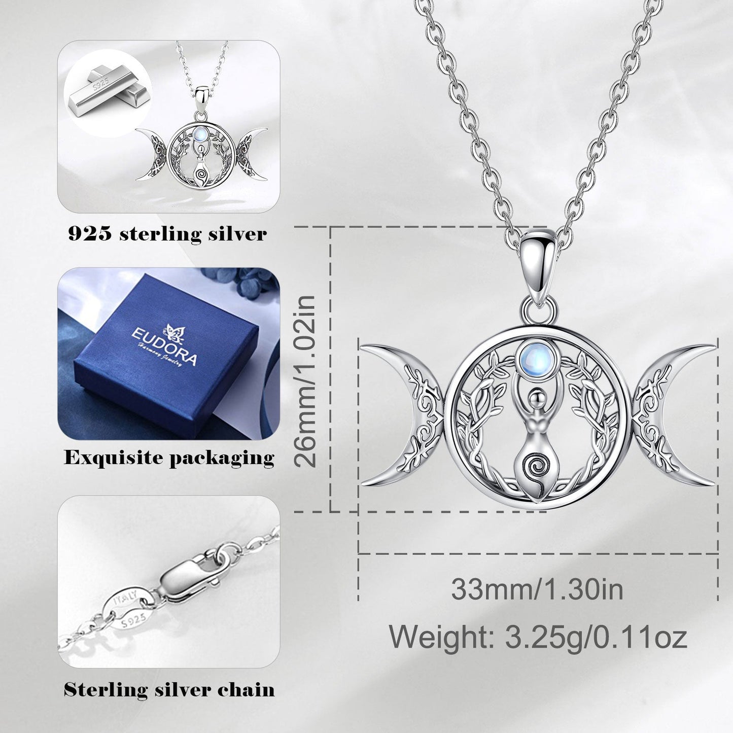 Triple Moon Goddess Necklace Pagan Jewelry