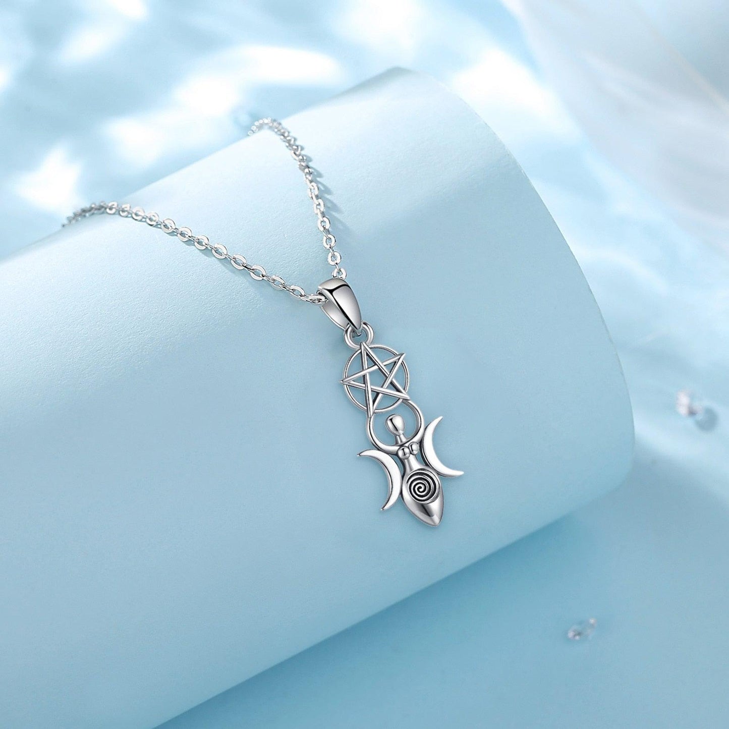 Triple Moon Goddess Necklace Pentagram Jewelry