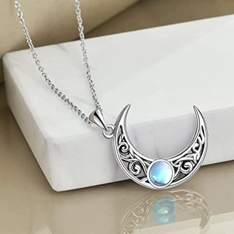 Opal Crescent Moon Necklace
