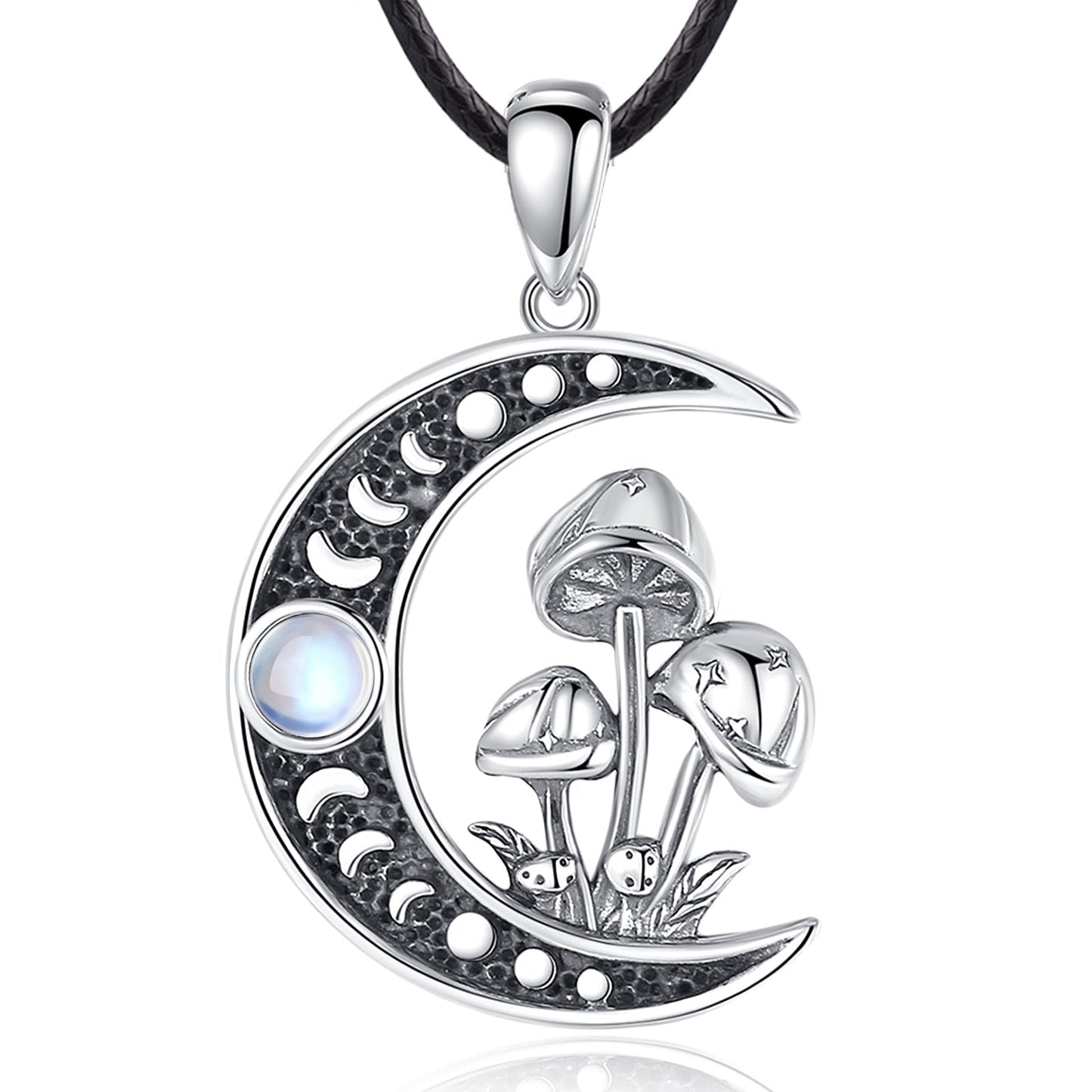 Opal Mushroom Moon Necklace Celtic Knot Witchy Jewelry