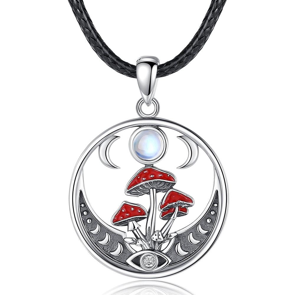 Mushroom Opal Triple Moon Necklace Witchy Jewelry