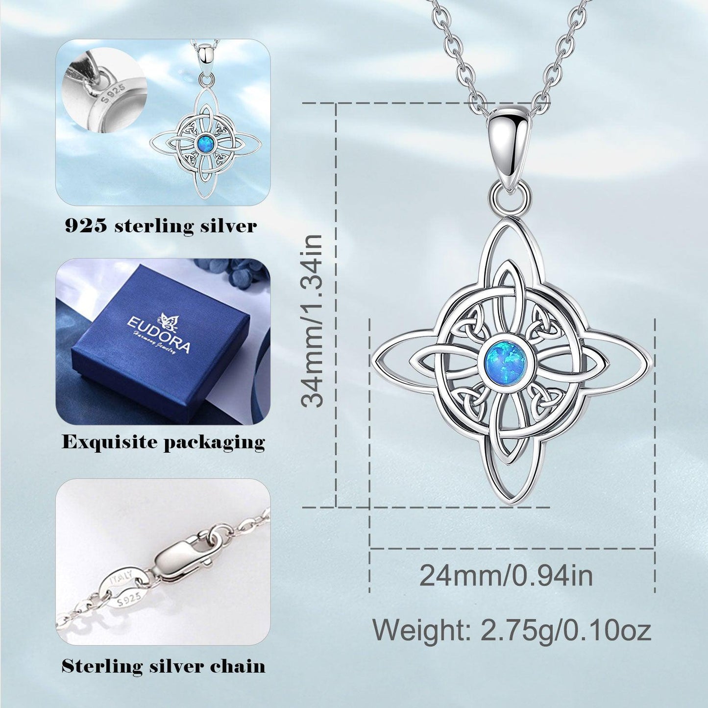 Witchcraft Celtic Knot Necklace Opal Wicca Amulet Necklace