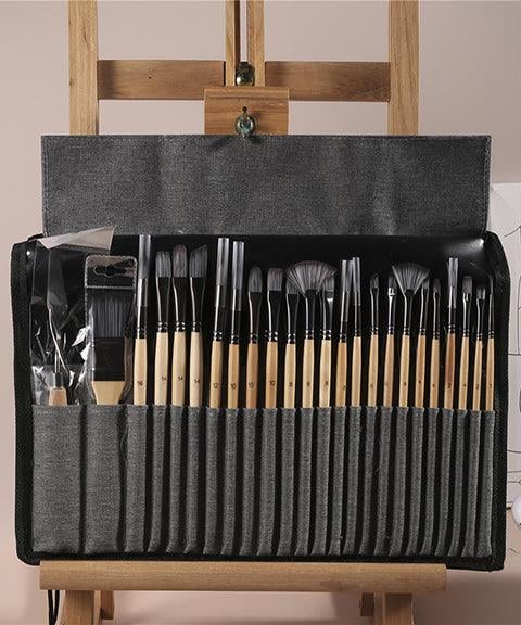 Professional Art Brush With Natural Wood Handles Set Of 24