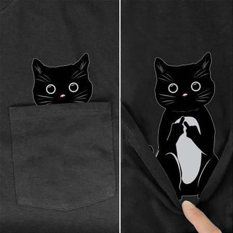 😾🖕Pocket Middle Finger Cat T-Shirt