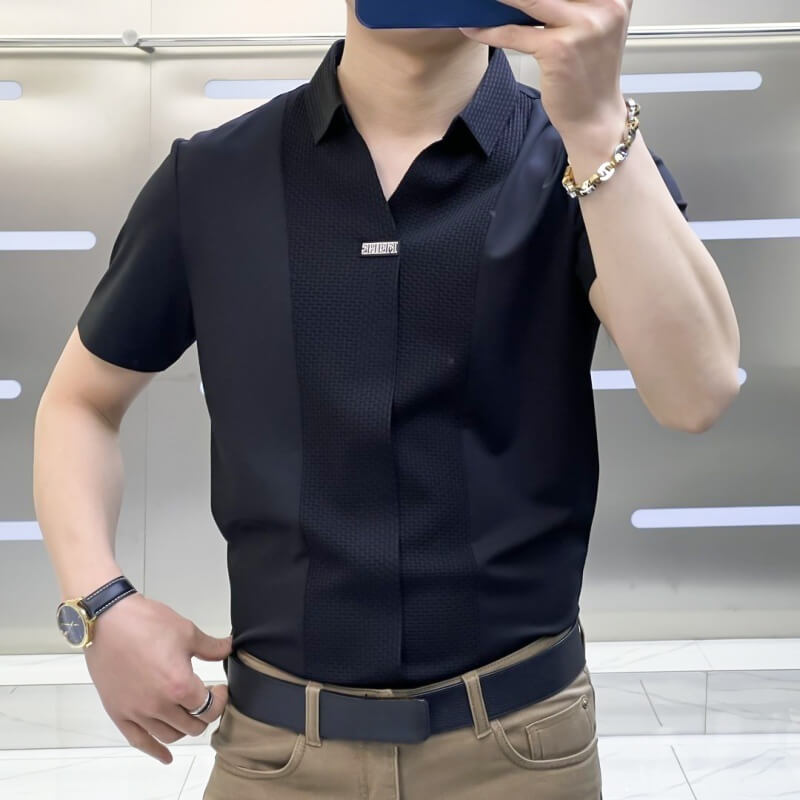 Men’s Summer Business Casual Patchwork Shirt