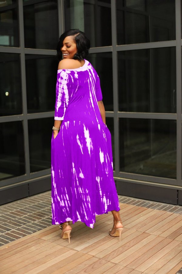 Loose Graffiti Tie - Dye Pocket Midi Dress