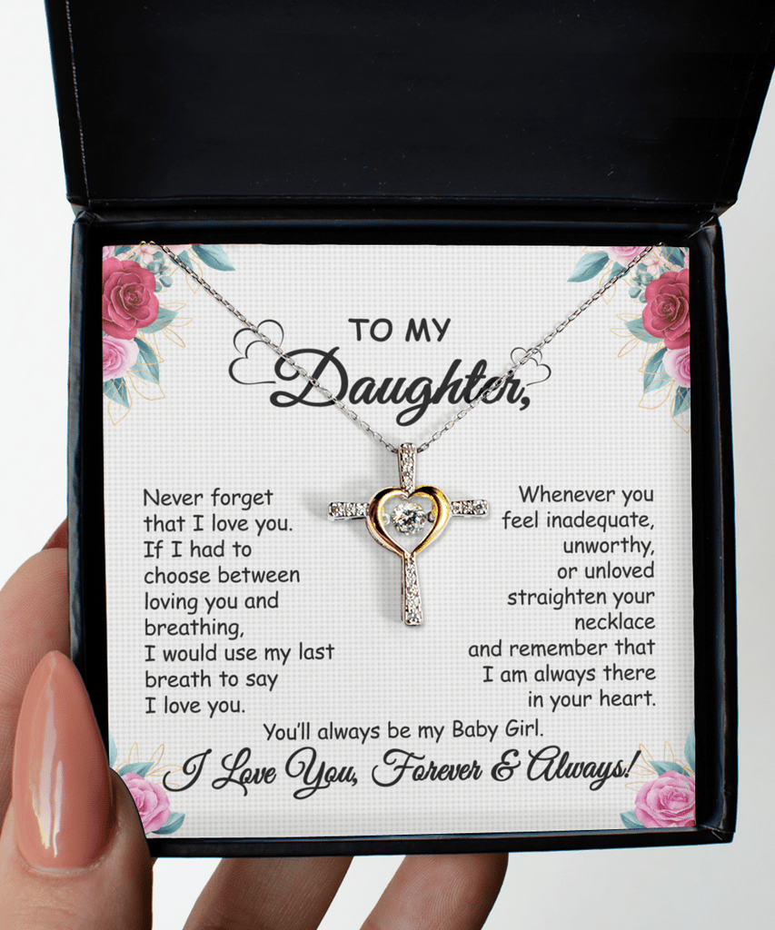 -Gift To My Baby Girl Daughter - Cross Dancing Necklace With Message Card Gift