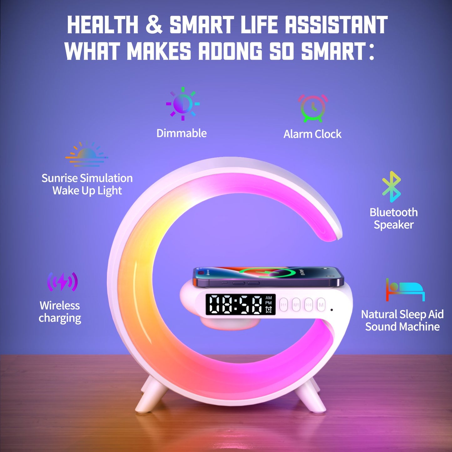 🎁Last Day 49% OFF - Multifunctional Bluetooth Speaker-Colorful Atmosphere Light Wireless Charging and Clock All-in-one Machine