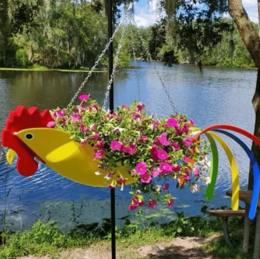 Colorful bird hanging planter