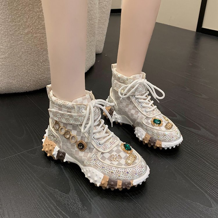 Flat mesh rhinestone sneakers