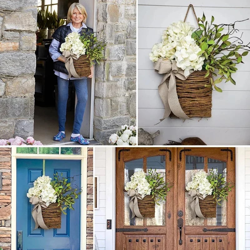 🎁🔥Promotion -50% OFF💐Cream Hydrangea Door Hanger Basket Wreath