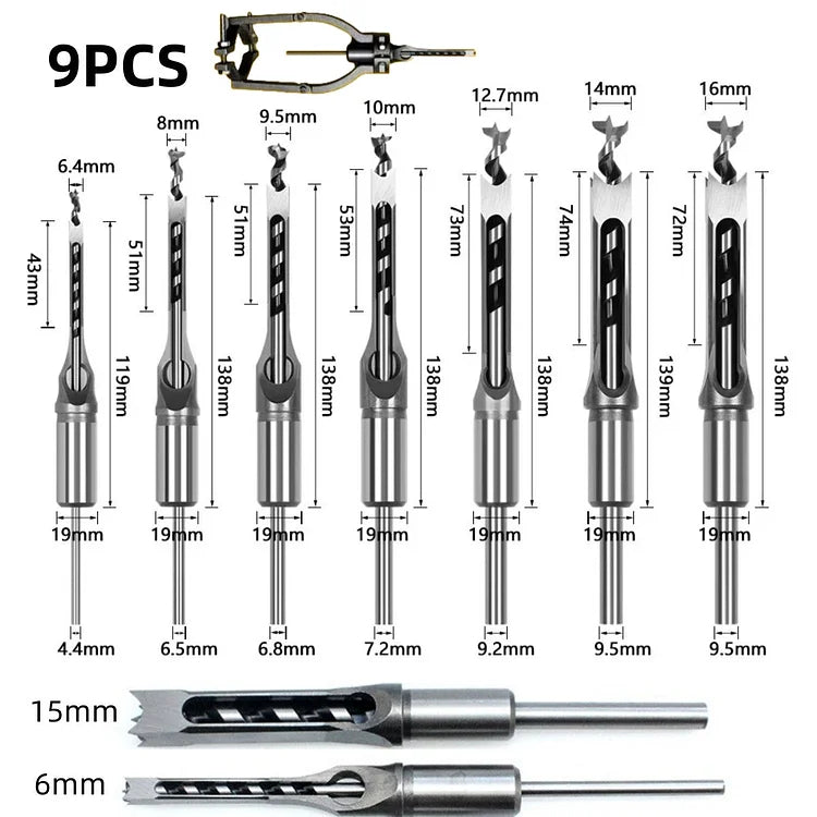 EFFICIENT WOODWORKING ESSENTIAL   ADAPTER AND SQUARE-HEADED WOOD CHISEL SET