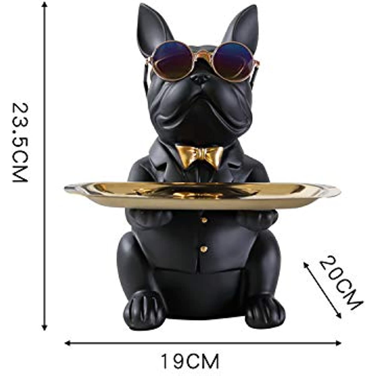 Cool Bulldog Sculpture French Statue with Stainless Steel Tray, Statue, Table Decoration