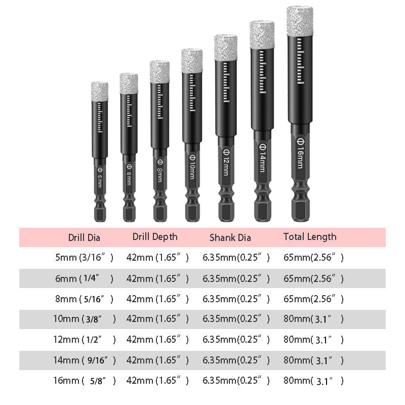 Hexagonal Drill Bit for Marble/Brick/Stone [Full Set]