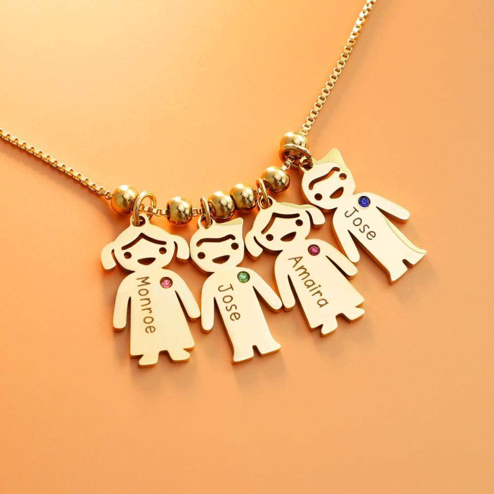 Mother's Day Gift Personalized Children Shape with Birthstone & Name Necklace