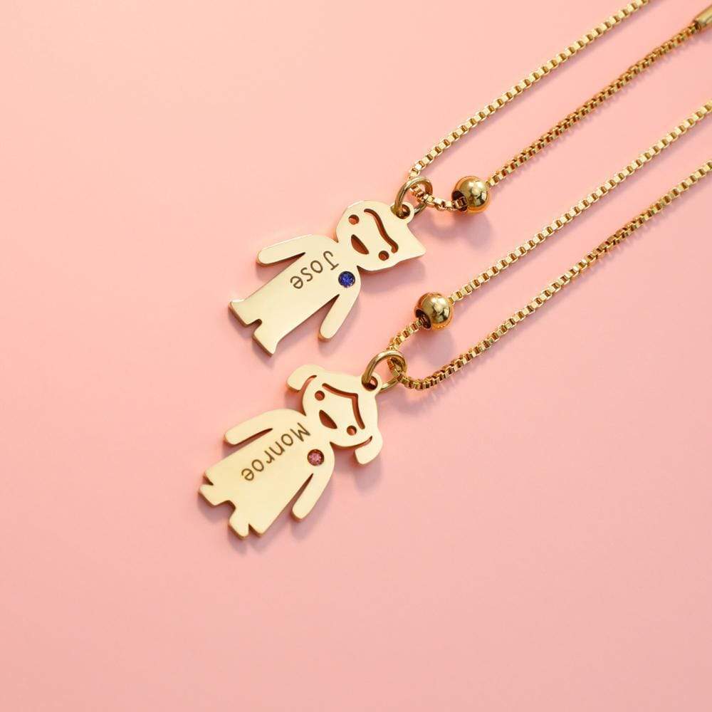 Mother's Day Gift Personalized Children Shape with Birthstone & Name Necklace