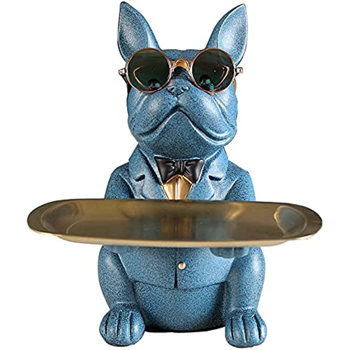 Cool Bulldog Sculpture French Statue with Stainless Steel Tray, Statue, Table Decoration