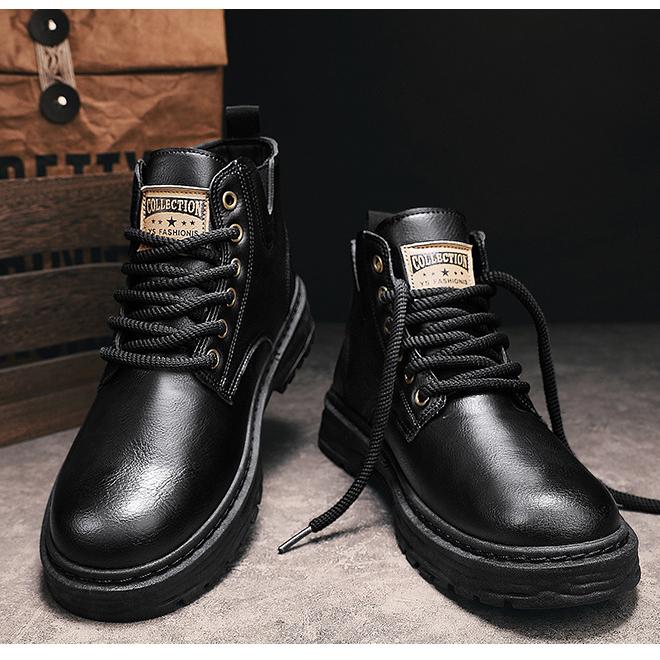 Men's Vintage PU Leather Lace-Up Boots