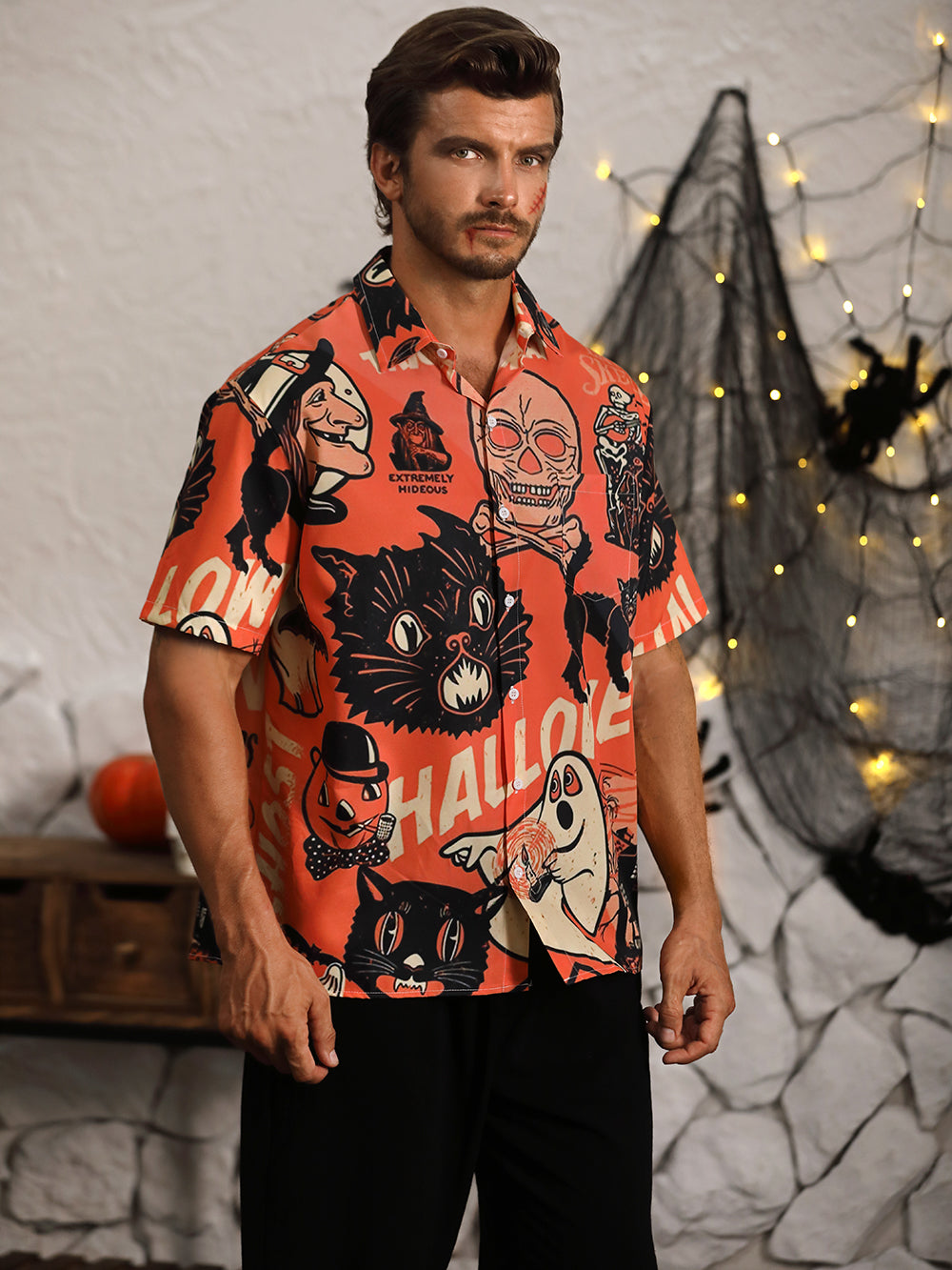 Men's Fun Halloween Print Cozy Plus Size Shirt