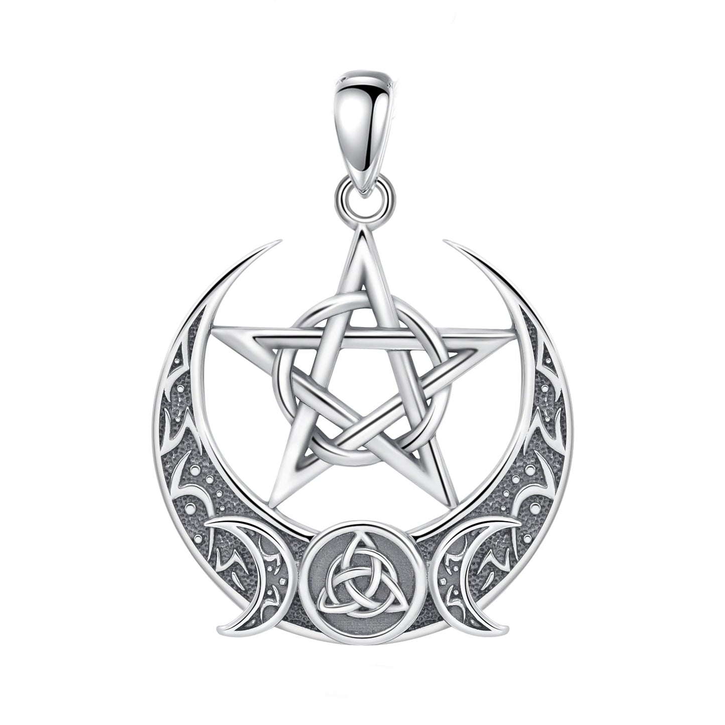 Witch Pentagram Celtic Knot Triple Moon Necklace