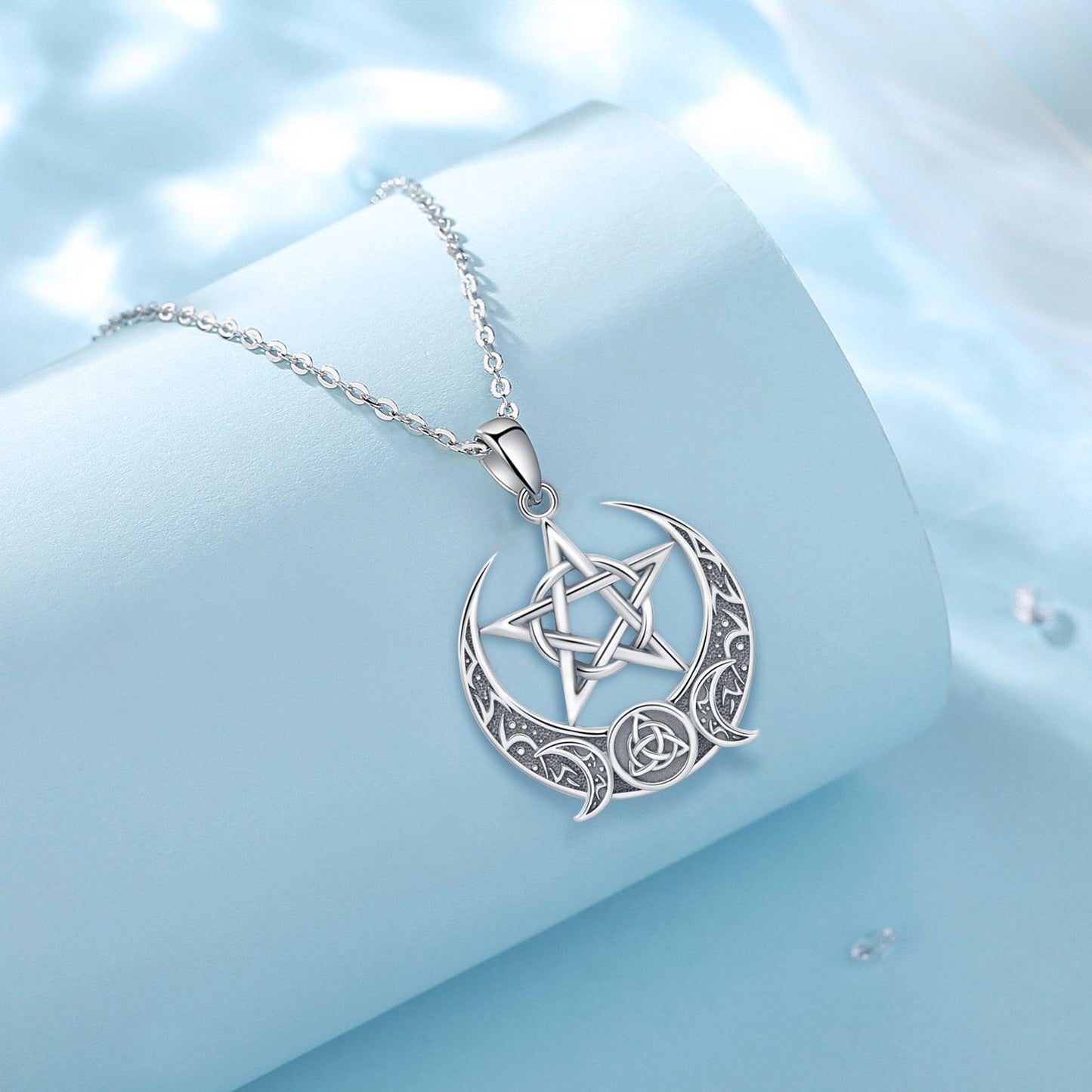 Witch Pentagram Celtic Knot Triple Moon Necklace